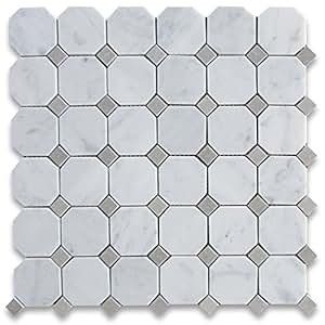 Blanco de Carrara italiano Carrera mármol octógono azulejo de mosaico