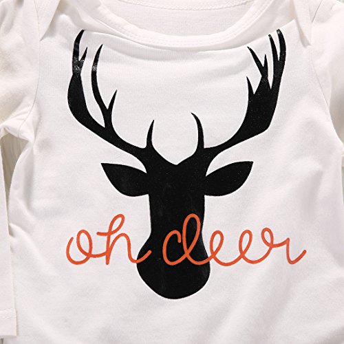 Newborn Baby Boys Long Sleeve Letters Deer Romper Bodysuit Pants Hat Outfit Clothes Set (6-12M, Orange)