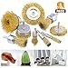 Rustark 9 Packs Wire Drill Brush Sets 9 Size Brass Coated Wire Wheel and Cup Brush Set with 1/4 Inch Round Shank for Rust Paint Corrosion Removal Polishing