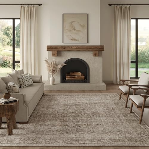 Fmfunctex 8x10 Washable Area Rug Taupe Vintage Neutral Distressed Large Non Slip Carpet for Living Room Bedroom Soft Low Pile Indoor Retro Tapis Salon Throw Rug for Dining Room Kitchen Office Nursery