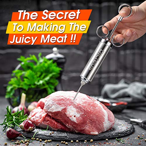 Dicfeos Meat Injector, Stainless Steel Marinade Injector Syringe for BBQ Grill and Turkey, 2 Ounce Syringe with 3 Needles, Easy to Use and Clean
