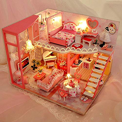 UniHobby DIY Miniatures Dollhouse Kit, Tiny House with Furniture LED