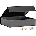 PSHVYM Gift Boxes with Lids, 11.5x7.8x3 In Black Gift Box for Presents Magnetic Closure for T-Shirts, Gloves, Scarves, Books, Baby Clothes, Robes Clothing Gift Wrap, Contains Card, Ribbon