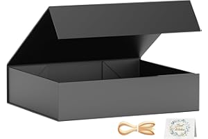 PSHVYM Gift Boxes with Lids, 11.5x7.8x3 In Black Gift Box for Presents Magnetic Closure for T-Shirts, Gloves, Scarves, Books, Baby Clothes, Robes Clothing Gift Wrap, Contains Card, Ribbon