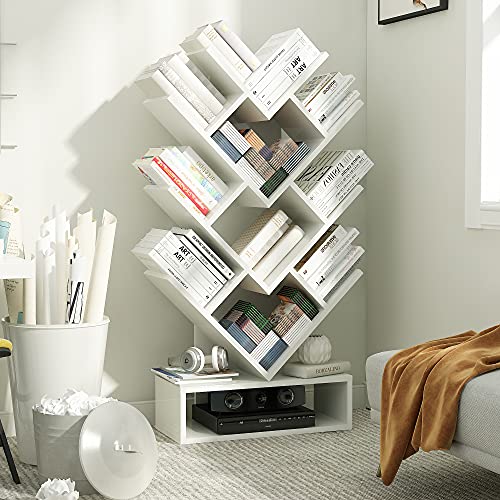White Tree Bookshelf 5 Shelf Tree Bookcase Small Wood Standing Book
