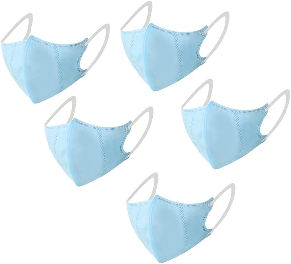 5Pcs Mouth Face Cover, Disposable 5-Layer Stereo Thickening Breathable Anti Dust Fog Face Case Blue
