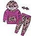 Oklady Baby Girls Floral Valentines Clothes Hoodie+ Floral Pant + Bow Headband 3Pcs Outfits For 0-2Y