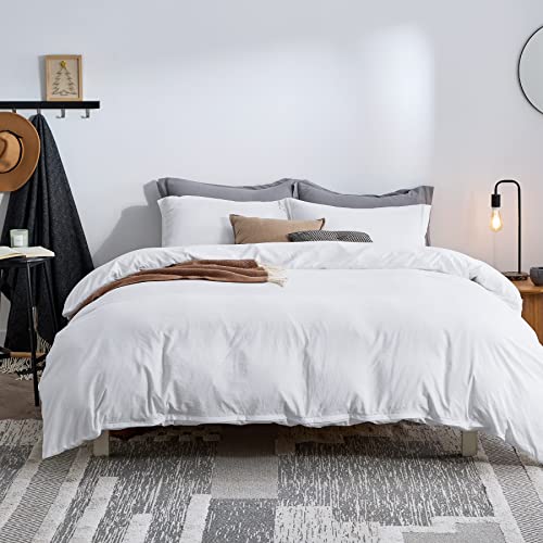 Bedsure White Duvet Covers Queen Size Washed Duvet Cover, Soft Queen
