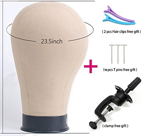 21"-24" Size Professional Canvas Cork Mannequin Block Head Wig Display with Mount Hole (23.5inch)