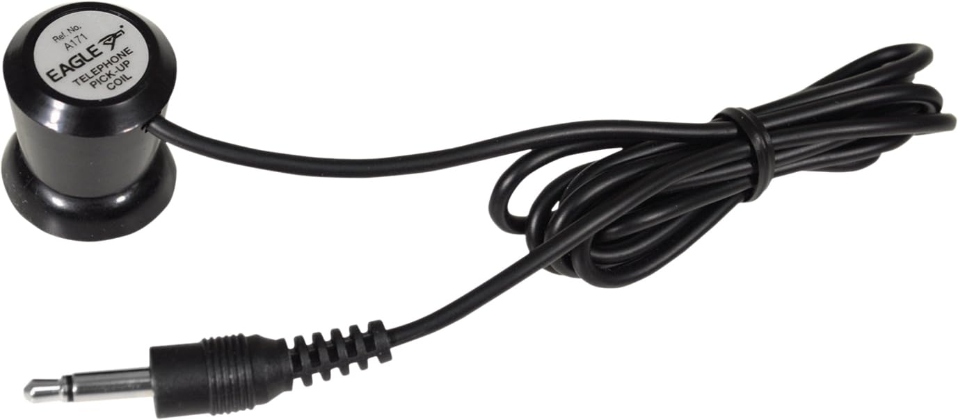Black Telephone Pickup Coil With A Sensitive Microphone Mounted To A Suction and Connected To A Lead Terminated With A 3.5mm Mono Jack Plug