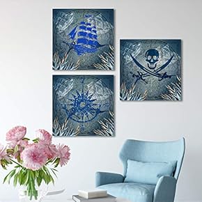3 Panel Nautical Map Pictures Home Wall for...