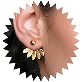 Yheakne Boho Lotus Ear Jacket Earrings Gold Flower Climber Earrings Vintage Lotus Flower Earrings Flower Front Back Earrings Jewelry for Women
