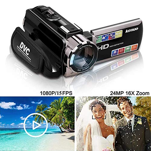 Rokurokuroku Camcorder Videokamera Full HD 1080P 24MP, Vlogging Kamera für YouTube 16X Digitalzoom 3.0 Zoll LCD 270 Grad… – Bild 3