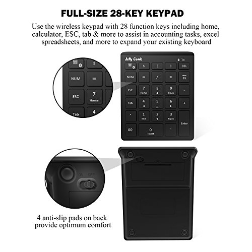 Bluetooth Number Pad, Jelly Comb N019 Ultra Slim Wireless Bluetooth 28