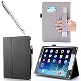 iPad Air Case, i-BLASON Apple iPad Air Case Auto Wake/ Sleep Smart Case Leather Case (Elastic Hand Strap, Multi-Angle, Card Holder) With Bonus Stylus (Multi-Color to Choose) 3 Year Warranty (Black)