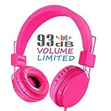 Einskey Kids Headphones with Microphone for Gaming and Chatting, Wired Foldable Headset for Children (Pink)