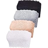 Boao 4 Pieces Women Lace Bandeau Bra Tube Top Cleavage Cover Elastic Strapless No Sponge Pad No Underwire Bra for Daily Favor