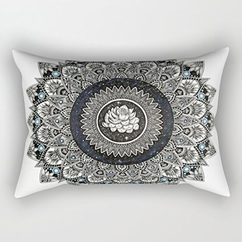 Standard Pillowcase Home Decorative Cushion Case Pillow Cover 20x30 Inches Black And White Flower Mandala With Blue Jewels Rectangular Pillow