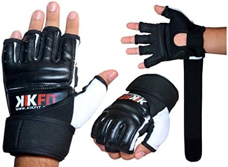 KIKFIT Black Leather body Training GEL Gloves MMA Boxing Punch Bag Martial Arts