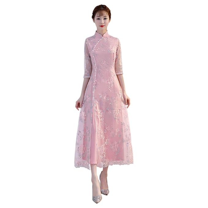 vestito rosa lungo elegante