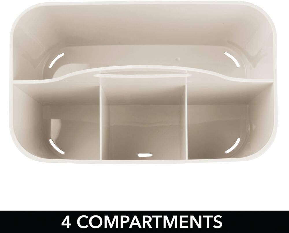 mDesign Bathroom Basket with Handles – Small Cosmetics Organiser with 4 Compartments – Also Ideal as a Kitchen Organiser or Shower Caddy – Cream - Image 5
