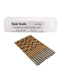 Paquete de 12 brocas con revestimiento de nitruro de titanio de 0.4 in, acero de alta velocidad, longitud de la jobber, para metal, plástico, madera