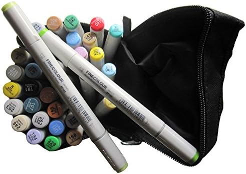 Basic 36-color Set of Finecolour Sketch Twin Marker Set Alcohol Based Ink, Round Barrel, Double Tips, Brand New Junior Marker Set to Artist Beginner,