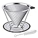 Premium Stainless Steel Coffee Filter, Paissite Reusable Pour Over Coffee Dripper Cone With Non-slip Cup Stand and Brush, Paperless. Honeycomb Design