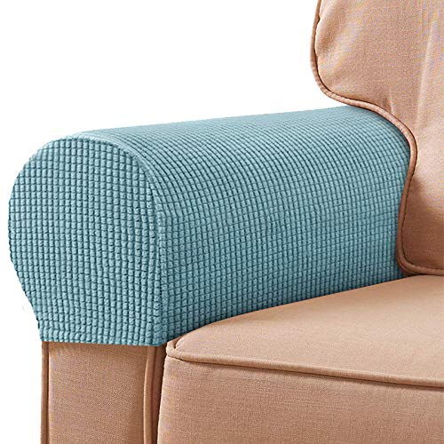 NEKOSUKI Arm Rest Covers Set, Set of 2 Stretch Armchair Covers for Arms, Spandex Polyester Sofa Arm Caps Non Slip Armrest Covers for Chairs Furniture Protector (Light Blue)