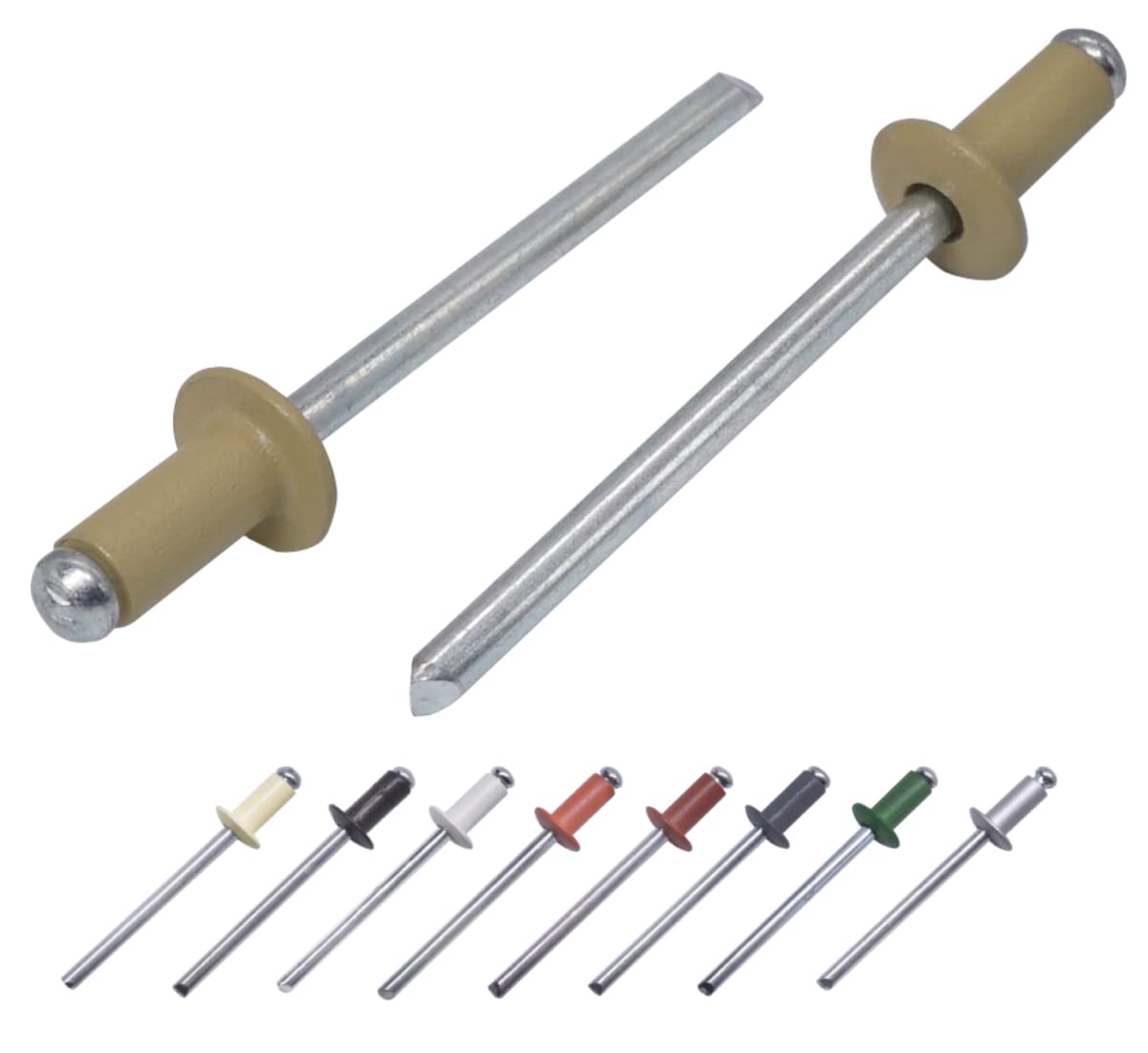 (Pack of 100 pcs) Painted Blind Rivets 4.0 x 8 mm, Dome Head, DIN 7337, Aluminum Rivet and Steel Mandrel, Pop Rivets (100, Olive Yellow RAL 1020)