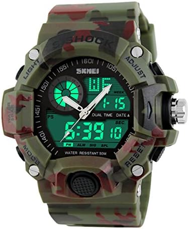 Takyae Men's Sport Analog Digital LED Watch Military Multifunctional Water Resistant Electronic Quartz Wristwatch Green Camouflage
