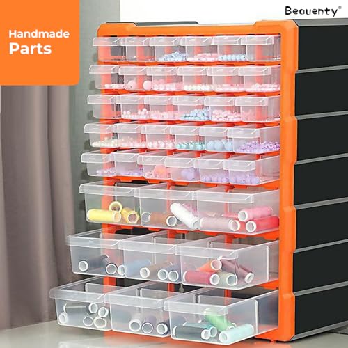 Beauenty Screws Storage Cabinet, 39 Drawers Tools Organiser Unit, Plastics Component Organizer, Small Parts Drawers Storage Box for Nuts, Bolts, Sewing, Nails, Craft (38L x 16W x 47H cm)