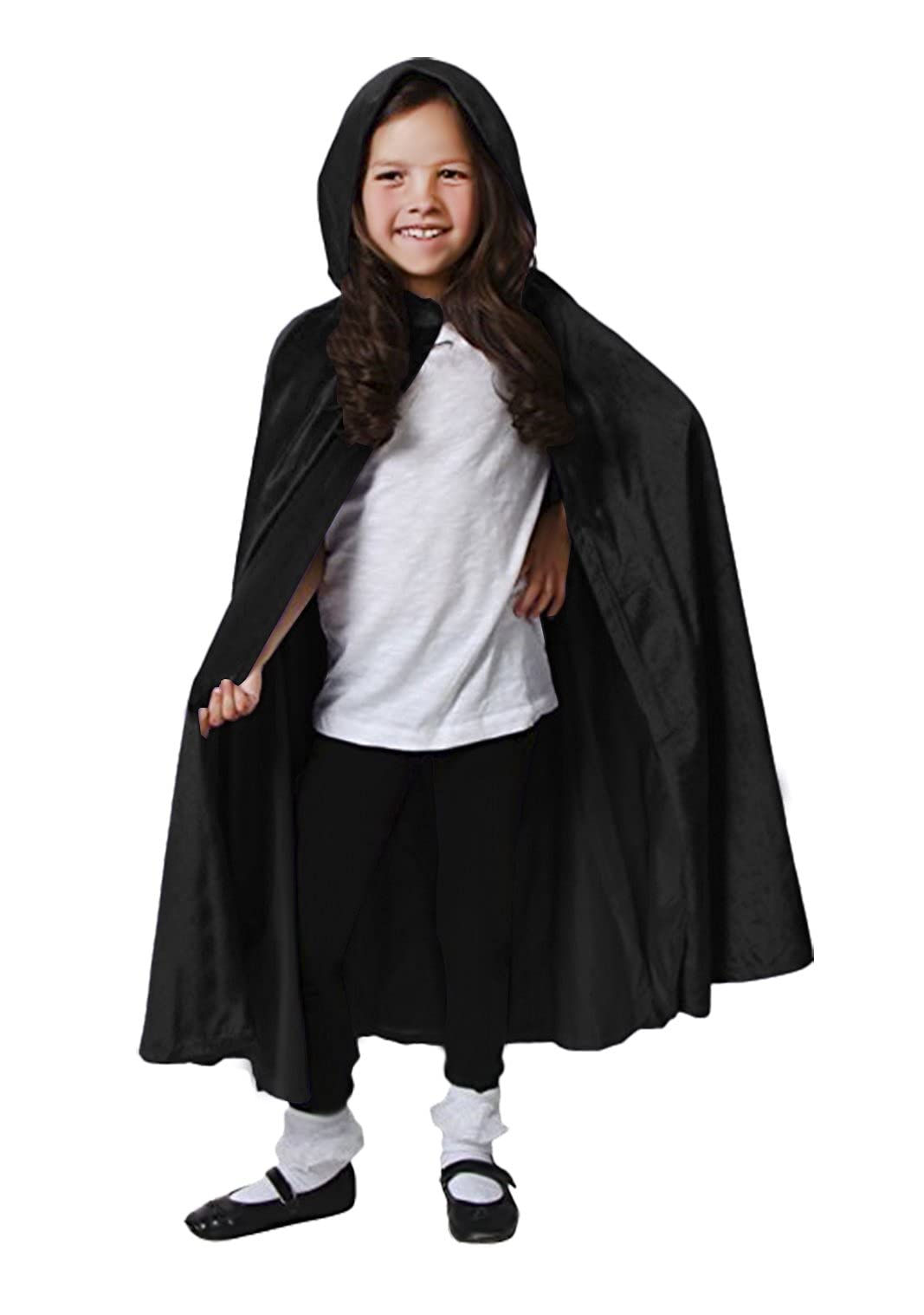 OhMill Kids Cloak Vampire Hooded Cloak Cape Devil Fancy Dress Robe for Children Boys Girls Witch Wizard Halloween Christmas Cosplay Costume Party Dress Up 80 CM, Black