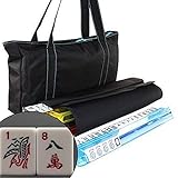 American Mahjong Set Waterproof Black Nylon wtih Blue Stitches Bag 4 Color Pushers/Racks Western Mahjongg