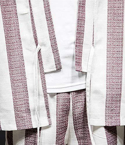 image for LifeHe Men's Kimono Cardigan Robe Pants Suit Japanese Linen Striped Op