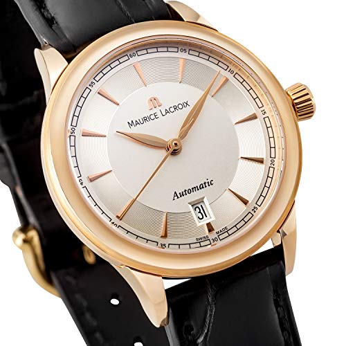 Maurice-Lacroix-Les-Classiques-Automatique-Date-Damen-Armbanduhr-Analog-Automatik-mit-schwarzem-Lederband-LC6003-PG101-130-Gehuse-Rotgold-18-Karat-750