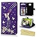 Note 5 Case,Samsung Galaxy Note 5 Case - Mavis's Diary 3D Handmade Wallet Bling Rhinestone Butterfly Lingers Over Flowers Diamonds Purple PU Leather Magnetic Clasp Credit Card Holders Flip Cover