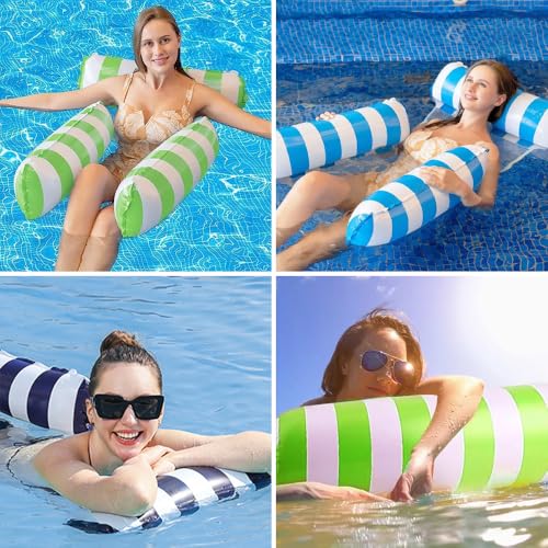 2 Juegos de Hamaca Inflable,3 Válvulas Inflables Hamaca de Agua,Plegable Flotador Piscina con Bomba de Aire,Multiusos para Silla de Descanso, Drifter,Hamaca Flotante para Alberca(Azul Claro y Verde)