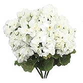 FERIAL 4pcs Artificial Geranium Silk Flowers Outdoor Plant Bush Faux Flowers Geraniums for Floral Home Decor Outdoor Indoor Garden Patio Grave Cemetary Vase Table Centerpiece(White)