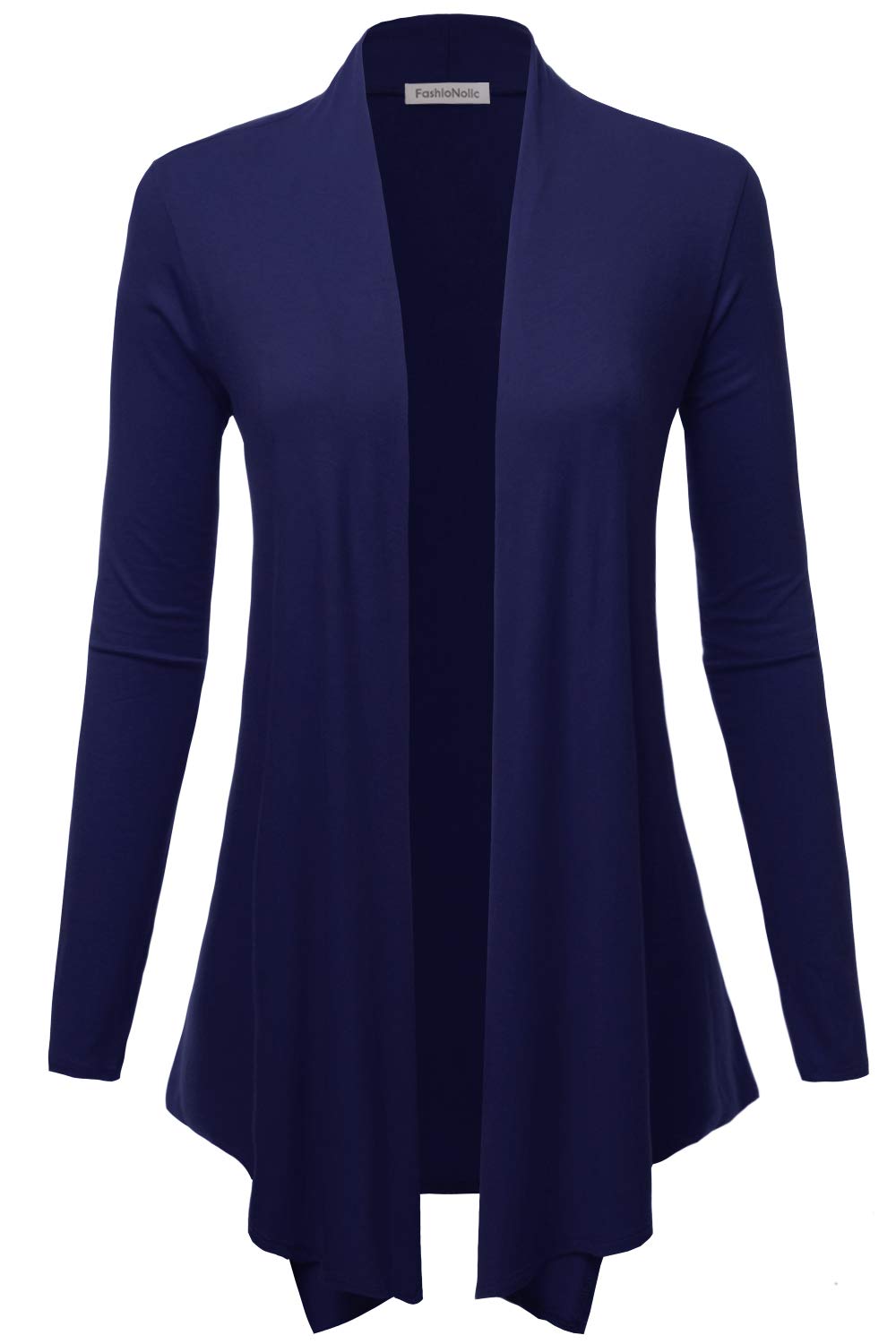 Photo 1 of FASHIONOLIC Women's Drape Front Open Cardigan Long Sleeve (S-2X, Made in USA) (PSALM91) Navy S