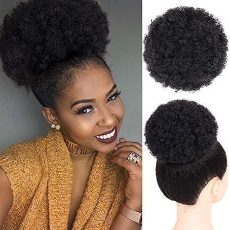 Meifan Wig Afro Ponytail Drawstring Afro Buns Synthetic Curly Hair