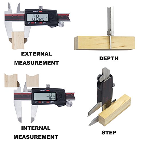 VINCA DCLA-0605 Quality Electronic Digital Vernier Caliper Inch/Metric/Fractions Conversion 0-6 Inch/150 mm Stainless Steel Body Red/Black Extra Large LCD Screen Auto Off Featured Measuring Tool (Cert