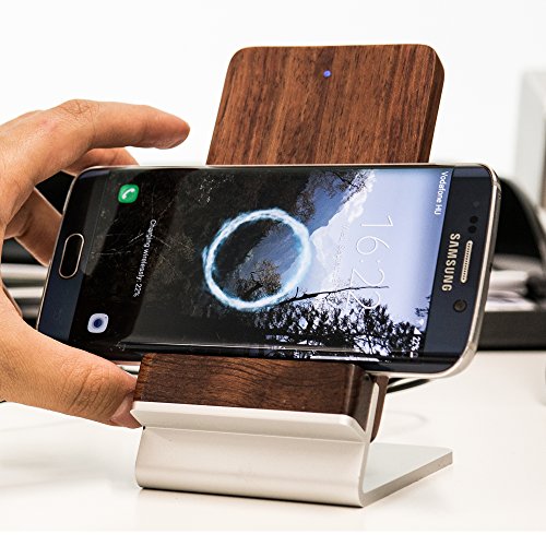 Wood Wireless Charger for Yota YotaPhone 2 - [FAST CHARGE] COOPER ECOSTAND Wireless Charging Stand | Qi Wireless Charger Stand | Nightstand, Desk, Office (Aluminium & Rosewood) - Thumbnail 7