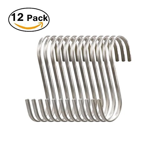 Deezio Premium Medium Flat S Hooks Stainless Steel S Shaped Hanging
Hooks, Metal Kitchen Pot Pan Rack Accessory Hooks (Pack of 12)