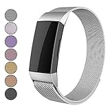 Mosonoi Compatiable with Fitbit Charge 3 Bands, Adjustable Metal Bands Replacement Straps Fit for Fitbit Charge 3/ Charge 3 SE Smartwatch Women Men(Small, Silver)