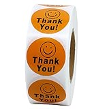 Hybsk(TM) Round Thank You Smiley Face Happy Stickers 1,000 Adhesive Labels Per Roll (orange)