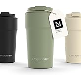 LARS NYSØM Thermo Coffee Mug to go 17oz | Travel Mug 0.5 Liter with Insulation | Leak Proof Stainless Steel Thermal Tumbler for Coffee and Tea on the Go (Sage Green, 17oz)