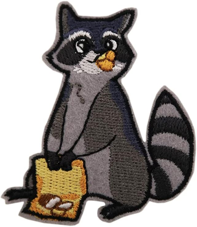 Mixed Media - Raccoon eating Potato Chips Embroidered Iron On Patch Cute Funny