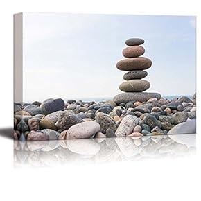Zen Stones Balance Pebbles Stack Over Blue Sea Wall Decor