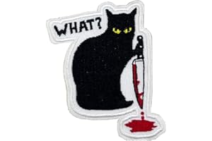 HIESPU STORE Halloween Black Cat with Knife Self-adhesive Embroidered Iron On Patch, Funny Cute Patch